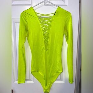 Neon Yellow Rave Long Sleeve Bodysuit